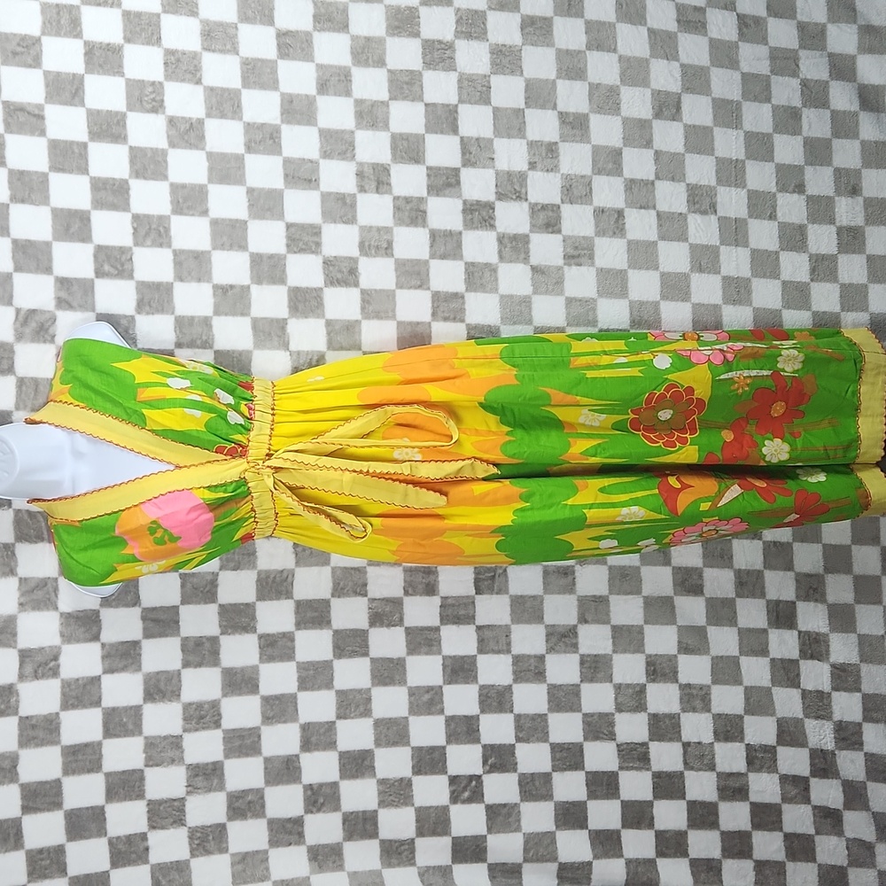 Mr Hank Dress Vibrant Floral Maxi mod v neck sleeveless vintage 1960 70's m l - Picture 3 of 16